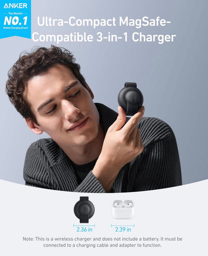 Anker MagSafe-versoenbare MagGo UFO 3-in-1-laaier, iPhone 16 draadlose laai – SWART