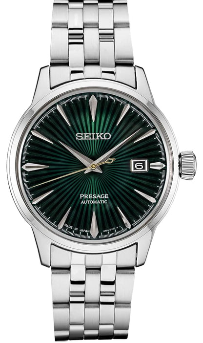 Seiko Outomatiese Horlosie vir Mans - Presage Versameling - Juweel Groen Gepatroneerde Horlosieplaat met Datumkalender, Glansafwerking - 50M Waterbestand