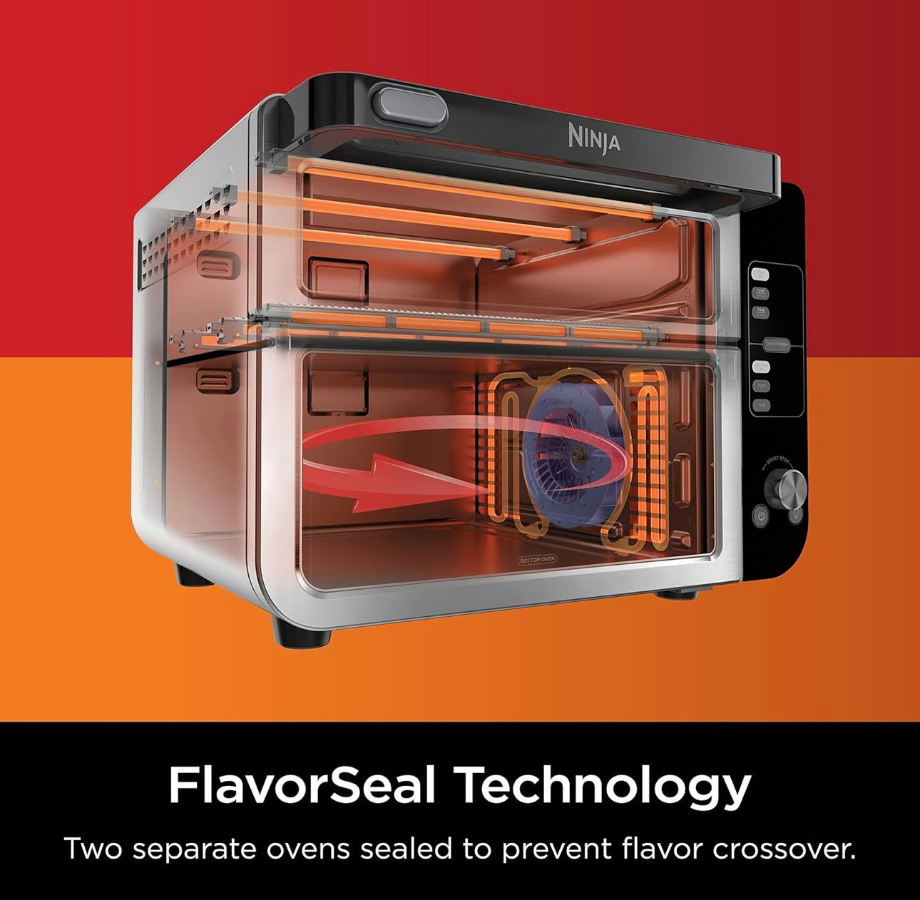 Ninja DCT401 12-in-1 Double Oven with FlexDoor, Flavor Seal & Smart Finish, Rapid Top Convection and Air Fry Bottom - Stainless Steel