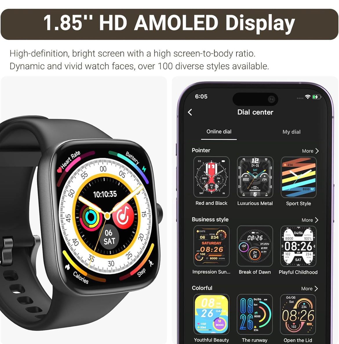 LED S7 Smart Watch Bluetooth Call 1.85" Ultra HD Screen, Dynamic Dials Messages Push 100+ Sports Modes