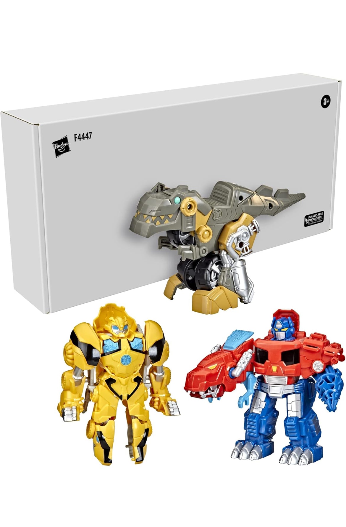 Transformers Playskool Primal Team-Up 3-Pack with Optimus Prime,Bumblebee, and Grimlock Converting Dinosaur Figures, 4.5-Inch Toys, Ages 3 and Up (Amazon Exclusive)