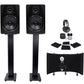 Rockville Pair APM8B 8" 500w Studio Monitors+Stands+Pads+ Headphones+Mic and Shield