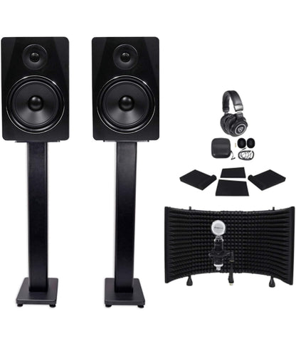 Rockville Paar APM8B 8" 500w Studio Monitors+Staanplekke+Kussings+Koptelefoon+Mikrofoon en Skild