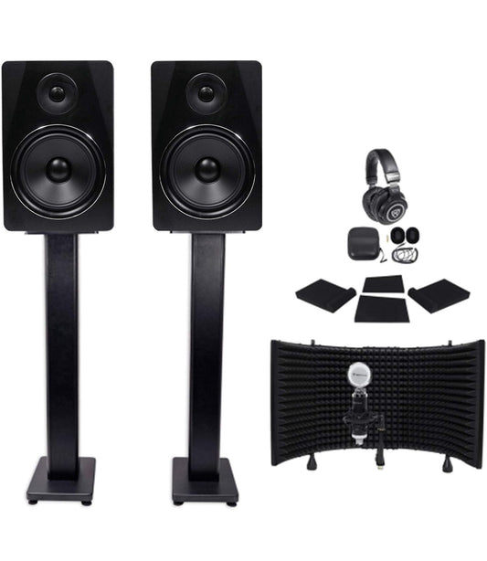 Rockville Paar APM8B 8" 500w Studio Monitors+Staanplekke+Kussings+Koptelefoon+Mikrofoon en Skild