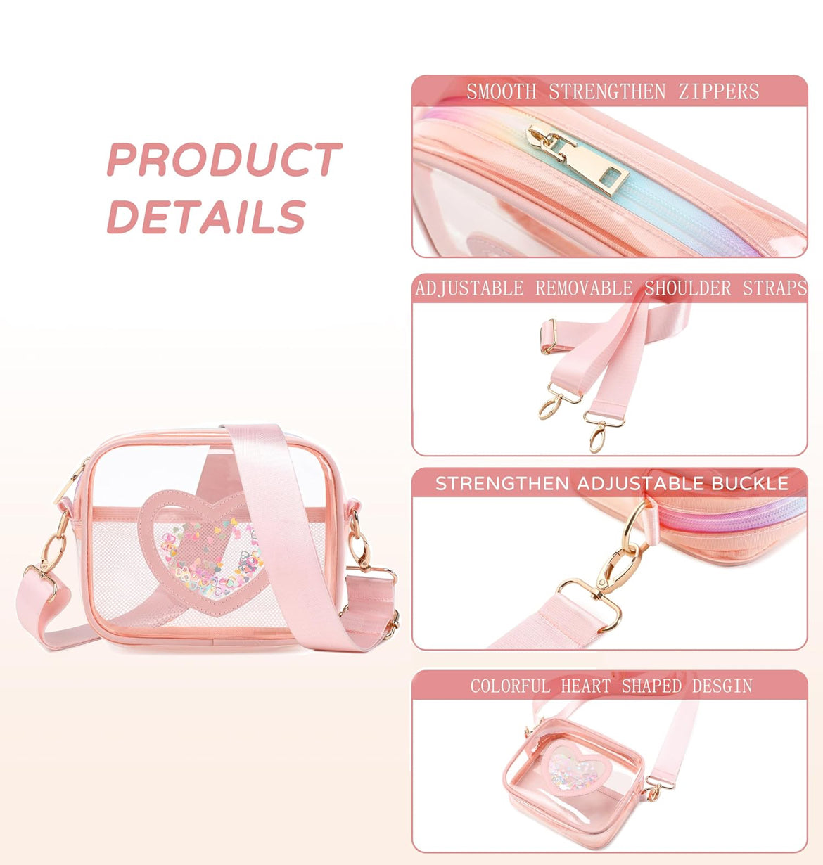 Clear Crossbody Bag for Women Girls Kids Purse Toddlers Shoulder Messenger Handbags Transparent Bags Wallet Pouch