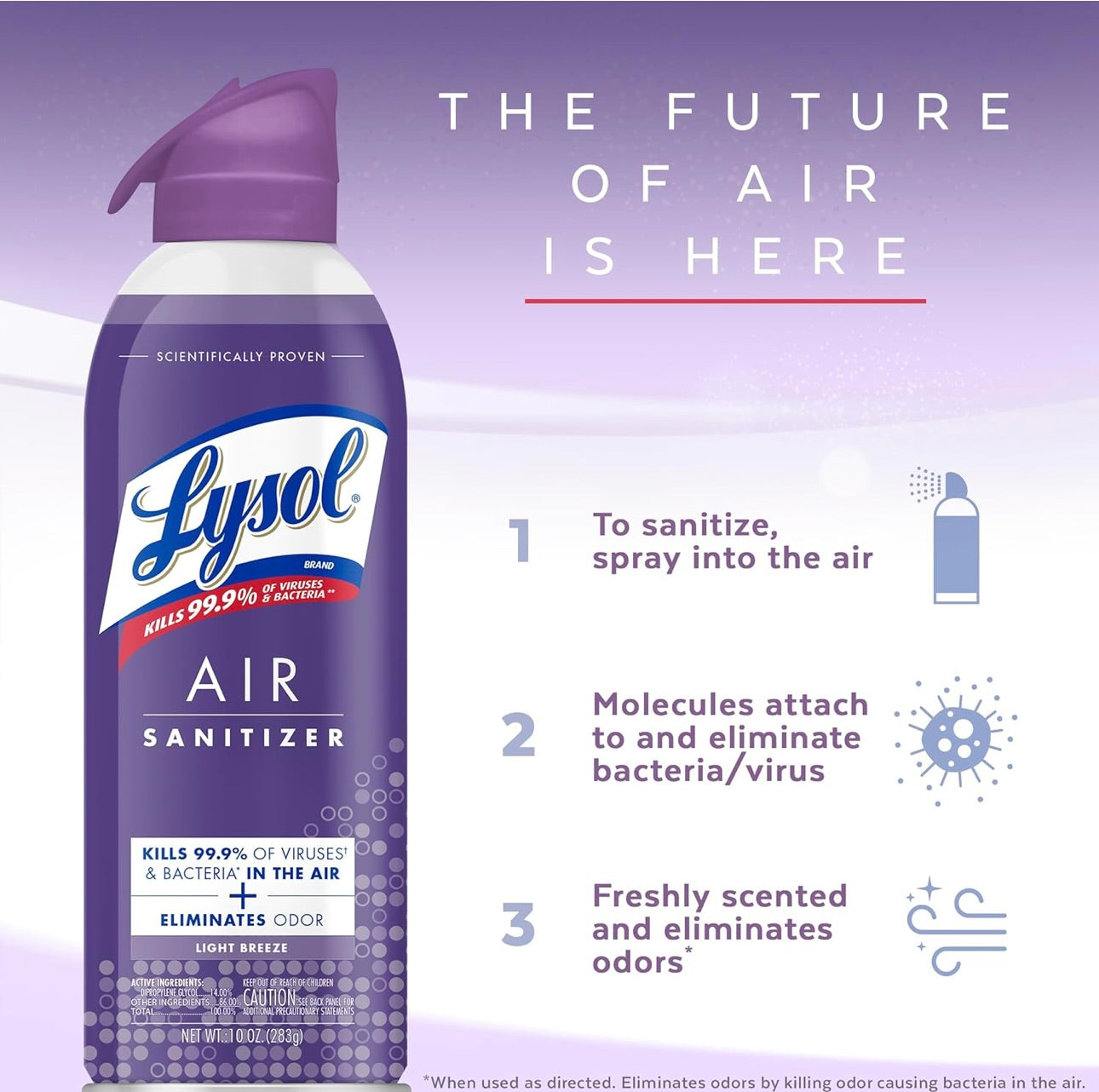 LYSOL Lugsaniteerderbespuiting, Vir Lugsanitasie en Reukuitskakeling, Ligter Bries, 295 ml (1)