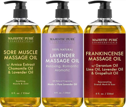 Suiwer Spierpyn Masseringolie, Laventel Masseringolie & Wierook Masseringolie Bondel – (236 ml / Elk)