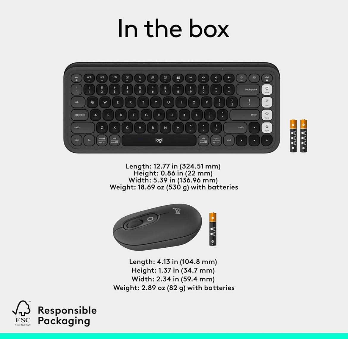 Logitech POP ICON Combo, Bluetooth Sleutelbord en Muis Kombinasie, Gemaklike Tik, programmeerbare Sleutels en Knoppies, Stil klikke, Maklike Wisseling tot 3 Toestelle - Grafiet en Spierwit