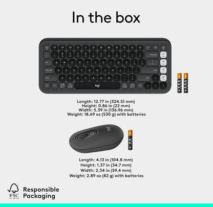 Logitech POP ICON Combo, Bluetooth Sleutelbord en Muis Kombinasie, Gemaklike Tik, programmeerbare Sleutels en Knoppies, Stil klikke, Maklike Wisseling tot 3 Toestelle - Grafiet en Spierwit