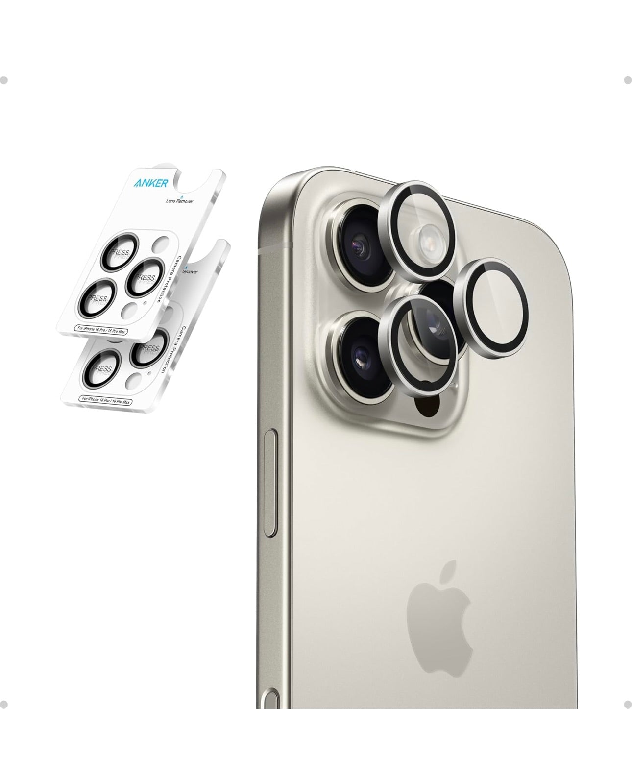 Anker Camera Lens Protector for iPhone 16 Pro/16 Pro Max, 2-Pack HD and Ultra-Durable - (Titanium)