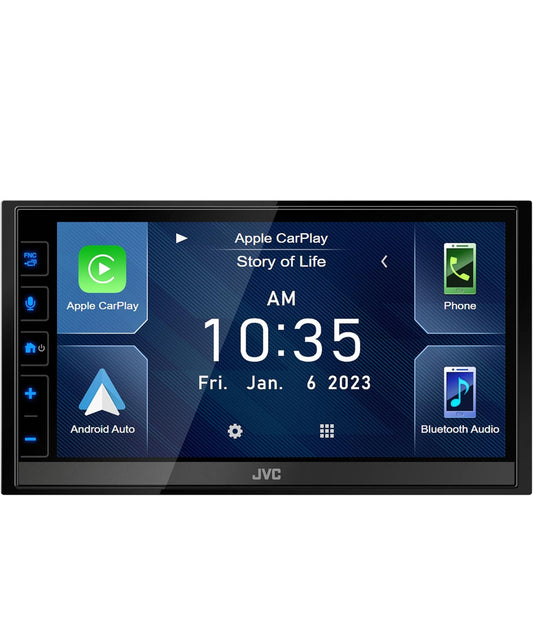 JVC KW-M780BT Apple CarPlay Android Auto Digitale Mediaspeler, Dubbel Din, 6.8 Duim LCD Raakskerm, AM/FM, Bluetooth, MP3-speler, USB-poort, iDatalink Maestro, SiriusXM, Klas D Versterker, Motorradio