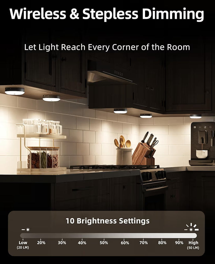 Under Cabinet Lighting,1000mAh Rechargeable Puck Lights w/ Remote 12 RGB Motion Sensor Closet Lights Indoor Dimmable (6 PK)