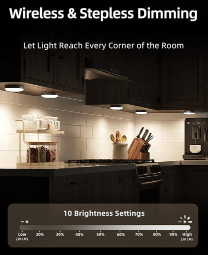 Under Cabinet Lighting,1000mAh Rechargeable Puck Lights w/ Remote 12 RGB Motion Sensor Closet Lights Indoor Dimmable (6 PK)