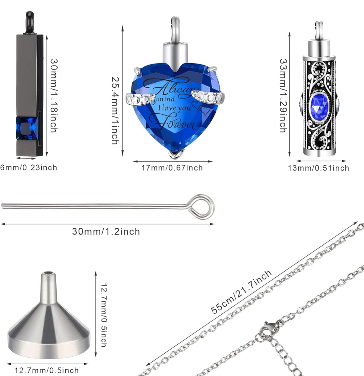 Élégant collier urne funéraire barre verticale zircon cœur cristal pendentif souvenir en acier inoxydable