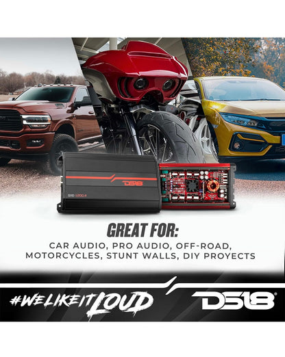 DS18 SXE-1200.4/RD Motorversterker Stereo Volreeks Klas A/B 4-Kanaal @4 OHM 1200 Watt - Kragtige en Kompakte Versterker - NUUT