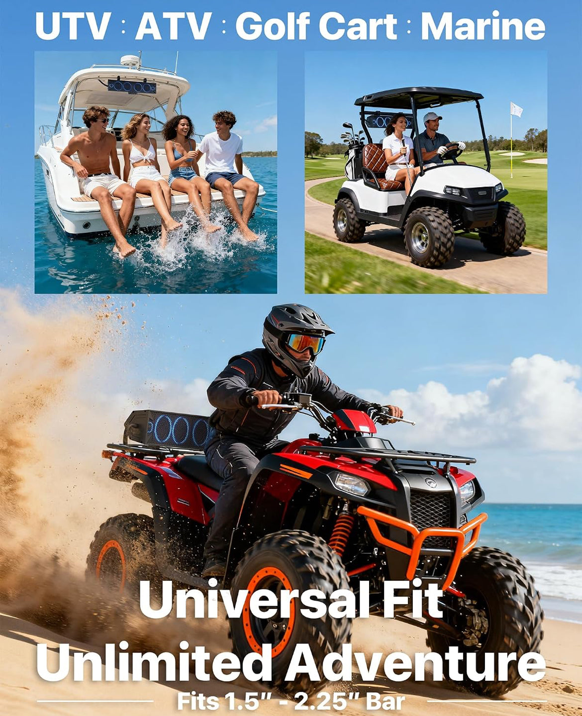 25" 6-Speaker UTV Sound Bar w/ Bluetooth, RGB ATV Soundbar5 00W Peak Power, IP66 Waterproof, FM Radio/USB/AUX, Detachable Remote
