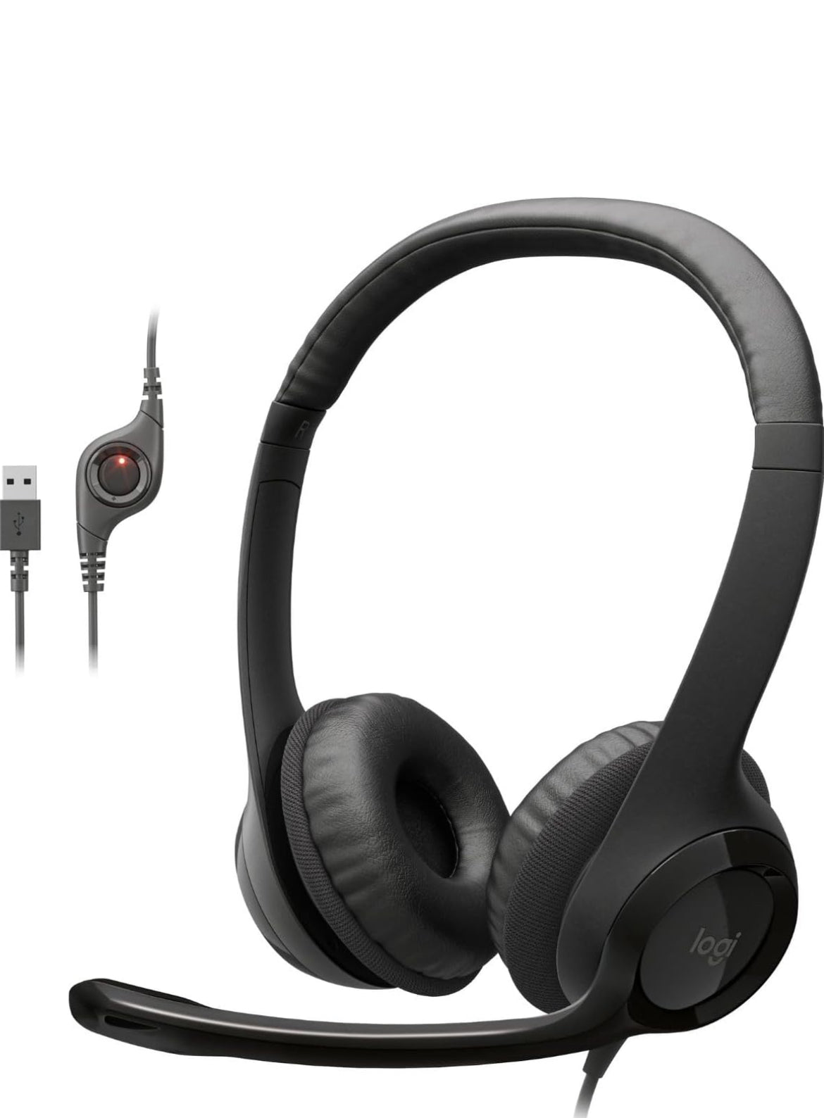 Logitech H390 Bedrade Koptelefoon vir rekenaar/skootrekenaar, Stereo-koptelefoon met geraasdempende mikrofoon, USB-A, Inlynbeheer, Werk met Chromebook