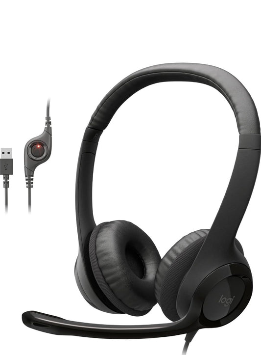 Logitech H390 Bedrade Koptelefoon vir rekenaar/skootrekenaar, Stereo-koptelefoon met geraasdempende mikrofoon, USB-A, Inlynbeheer, Werk met Chromebook