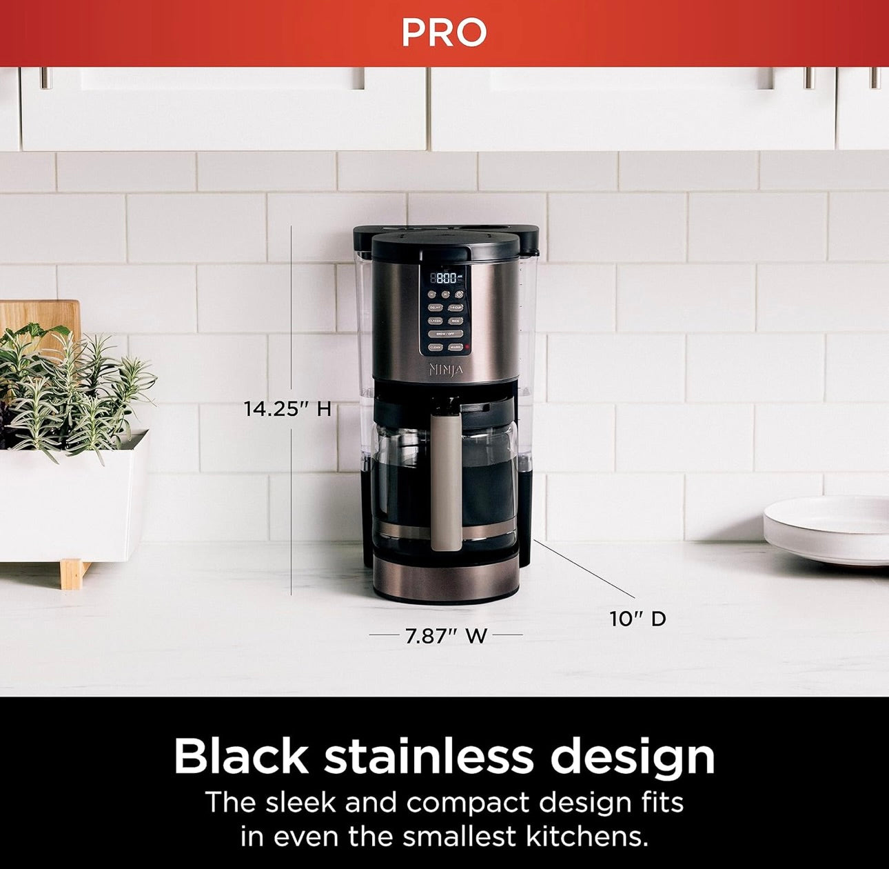 Ninja | Coffee Maker 14-Cup Glass Carafe Programmable - Includes Adjustable Warming Plate - Black Stainless Steel