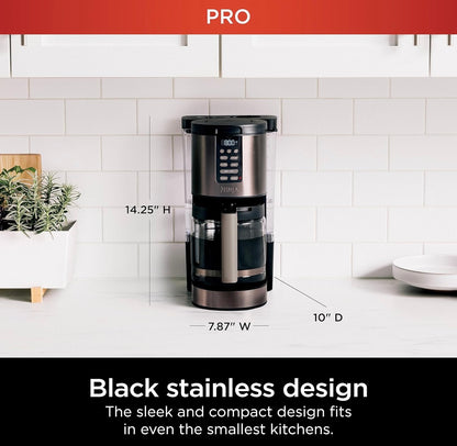 Ninja | Koffiemaker 14-koppie Glas Karaf Programmeerbaar - Sluit Verstelbare Warmhouplaat in - Swart Vlekvrye Staal