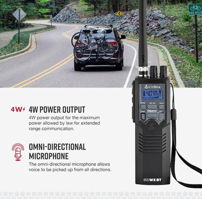 Cobra HH50WXST Handheld CB Radio - Noodradio met Toegang tot Volle 40 Kanale en NOAA Waarskuwings, Oorfone-aansluiting, 4 Watt Kraglewering, Geraasvermindering en Dubbelkanaalmonitering, Swart