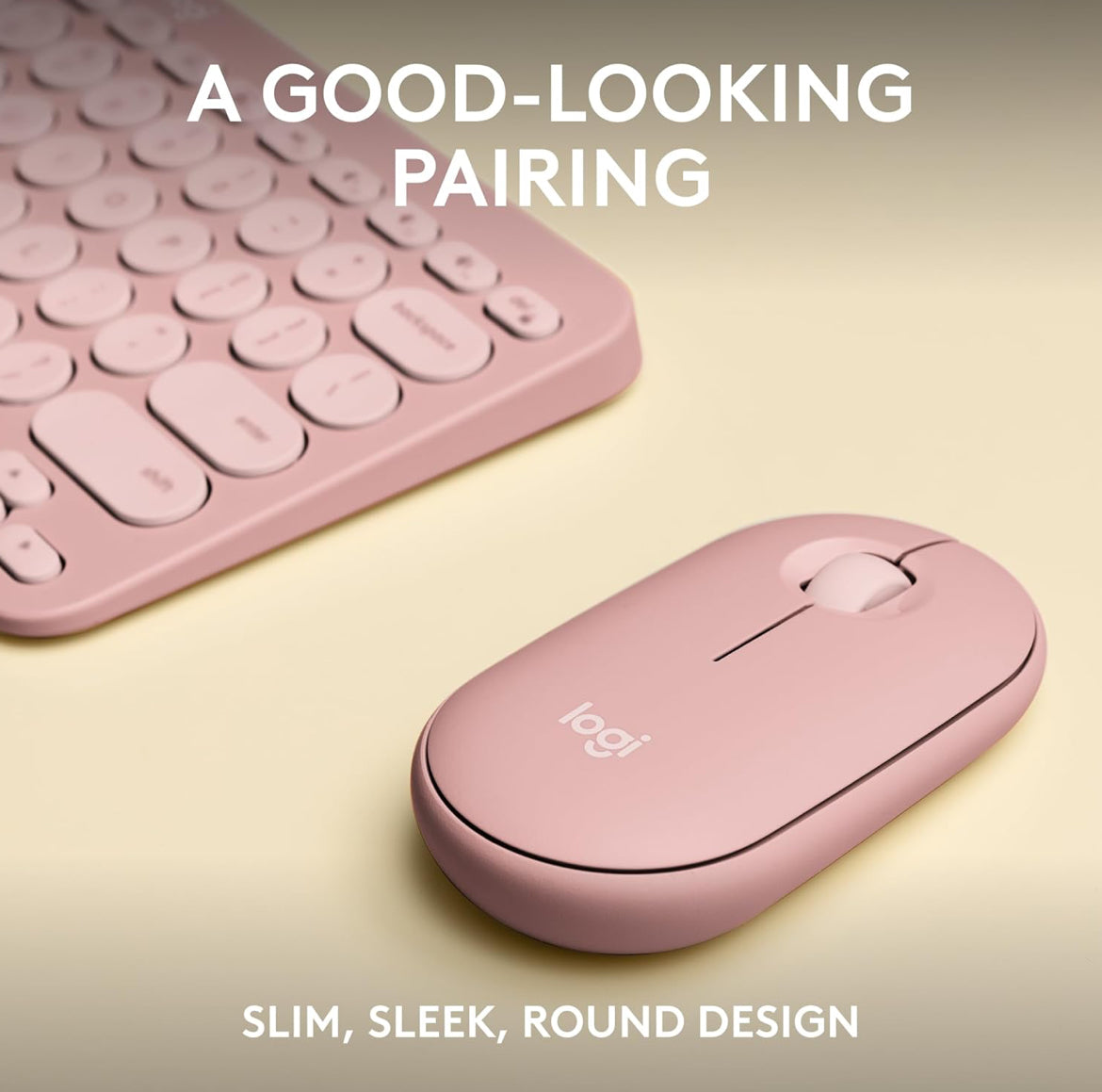Logitech Pebble 2 Combo, Draadlose Sleutelbord en Muis, Stil en Draagbaar, Aanpasbaar, Logi Bolt, Bluetooth, Maklike Skakeling vir Windows, macOS, iPadOS, Chrome - Tonal Rose