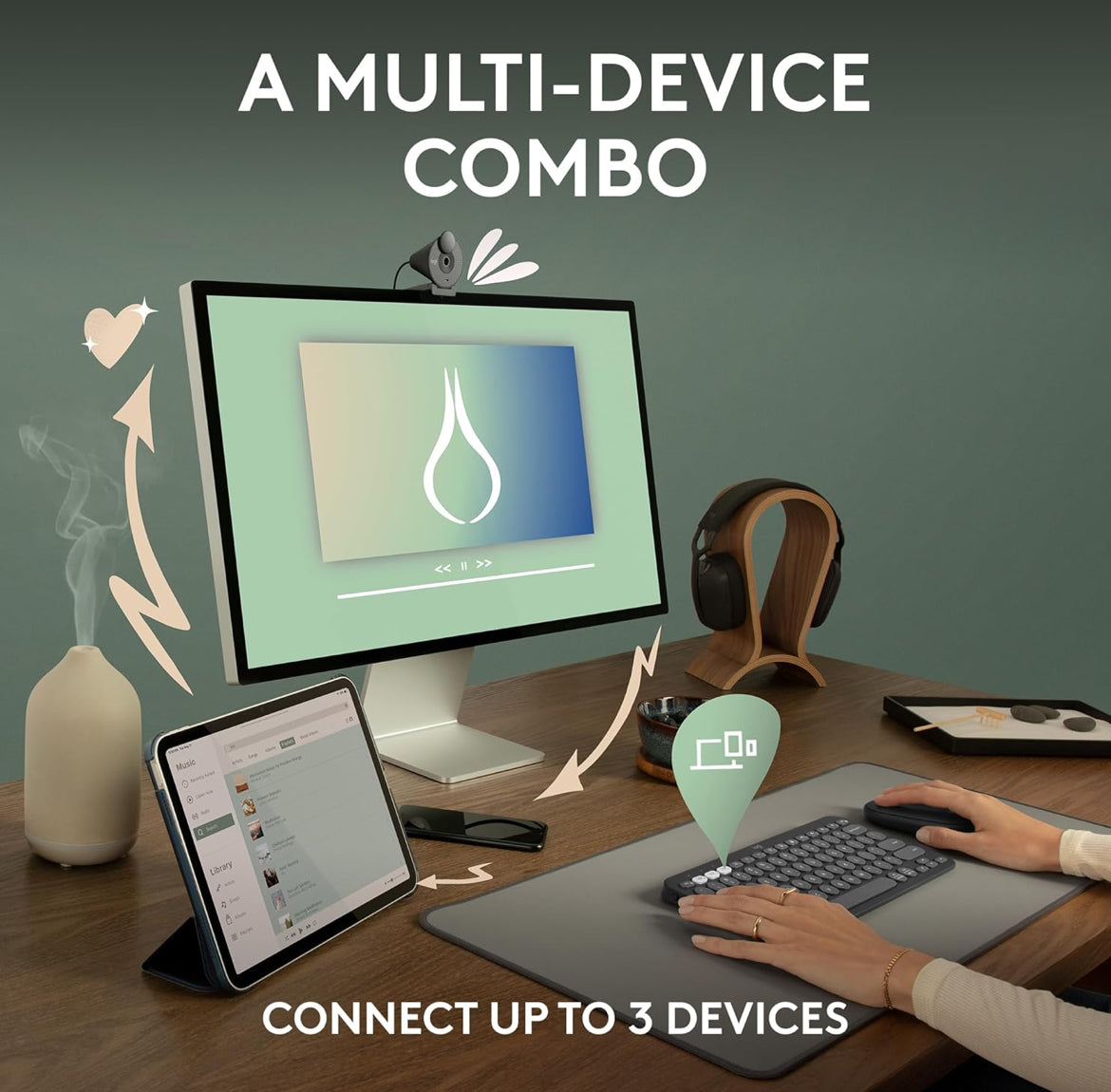 Logitech Pebble 2 Combo, Draadlose Sleutelbord en Muis, Stil en Draagbaar, Aanpasbaar, Logi Bolt, Bluetooth, Maklik-Skakel vir Windows, macOS, iPadOS, Chrome - Tonale Wit