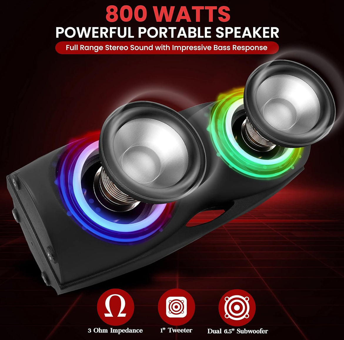 Portable Bluetooth 800W Indoor/Outdoor Bluetooth Speaker Portable System w/TWS, Recorder, Microphone in, Party Lights, USB SD Card Reader, FM Radio, Carry Handle PPHP62LB