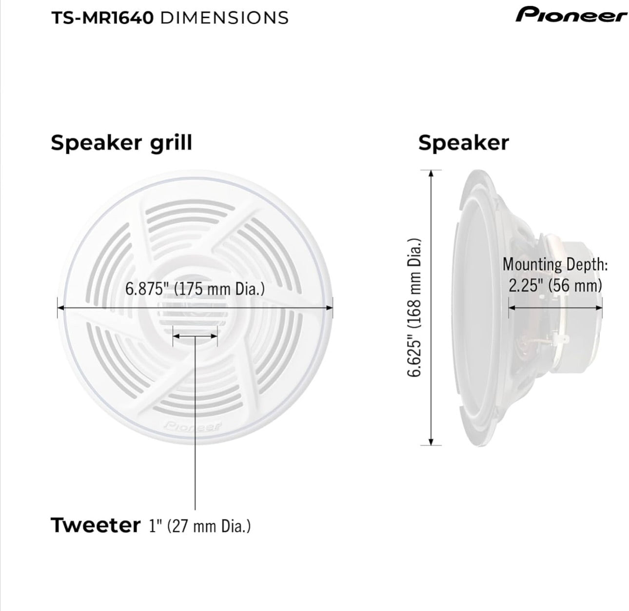 Pioneer Mobile TS-MR1640 6.5-Inch 2-Way Marine Speakers - (PAIR)