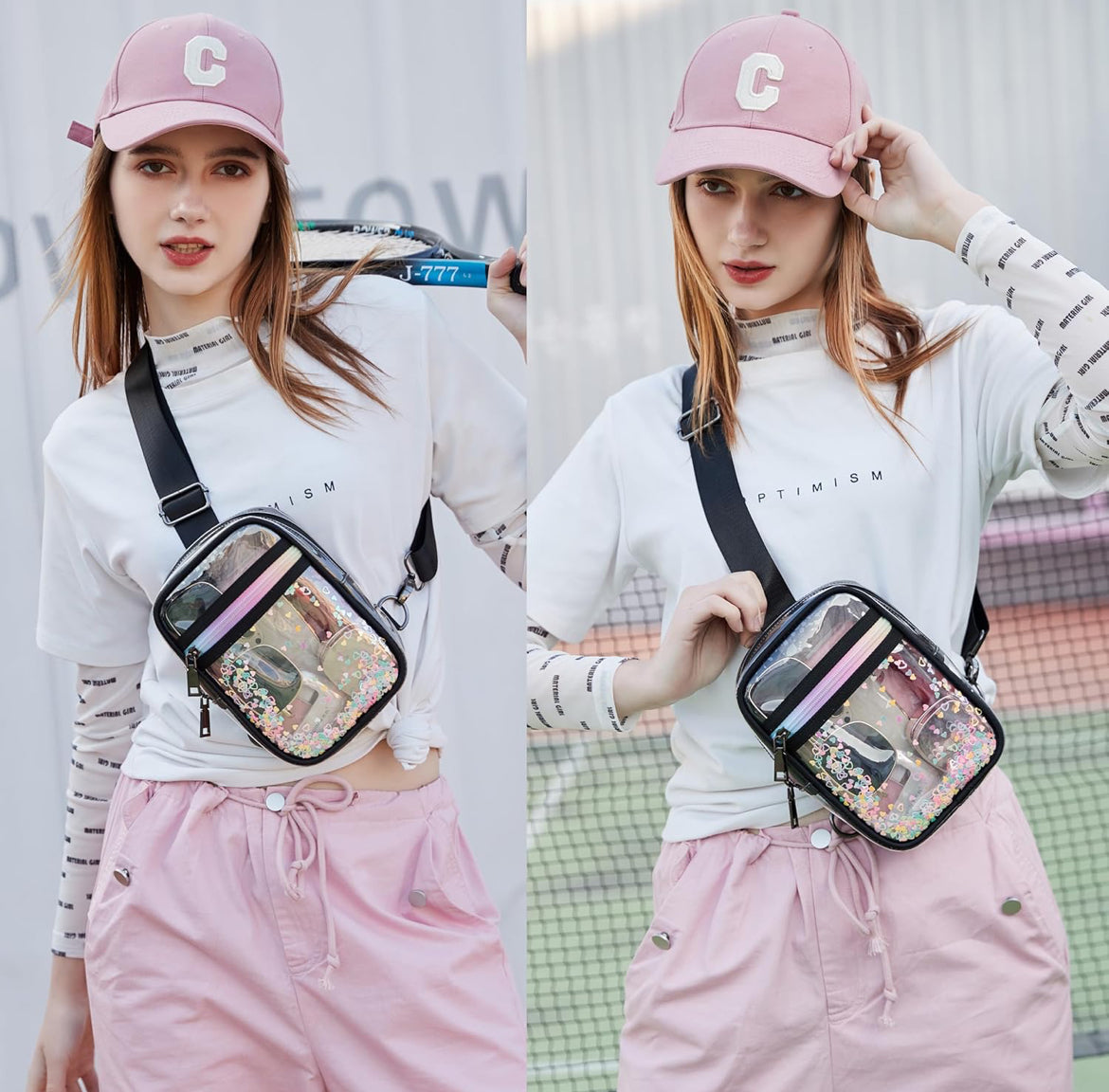 Clear Crossbody Bags for Women Girls Stadium Approved Sling Pack Bag Shoulder Belt Purses Transparent Chest Backpack