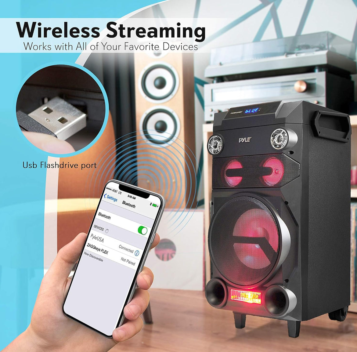 Draagbare Koordlose Bluetooth Karaoke PA-luidspreker - 8'' Subwoofer Klankstelsel met DJ-ligte, Herlaaibare Battery, FM Radio, USB / Mikro SD Leser, Mikrofoon, Afstandbeheer