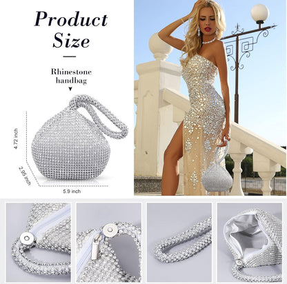 4 Stuks Strass-halsband Choker Armband Oorring Koppelaars Juwelestel Vroue Kristal Driehoek Bling Diamant Beursie Strass-sak vir Trouparty