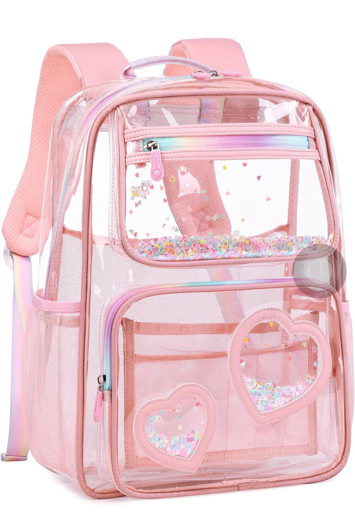 Clear Backpack for Girls Women Transparent Kids Elementary College School Bag Travel Laptop Backpacks Large Bookbags (Pink)