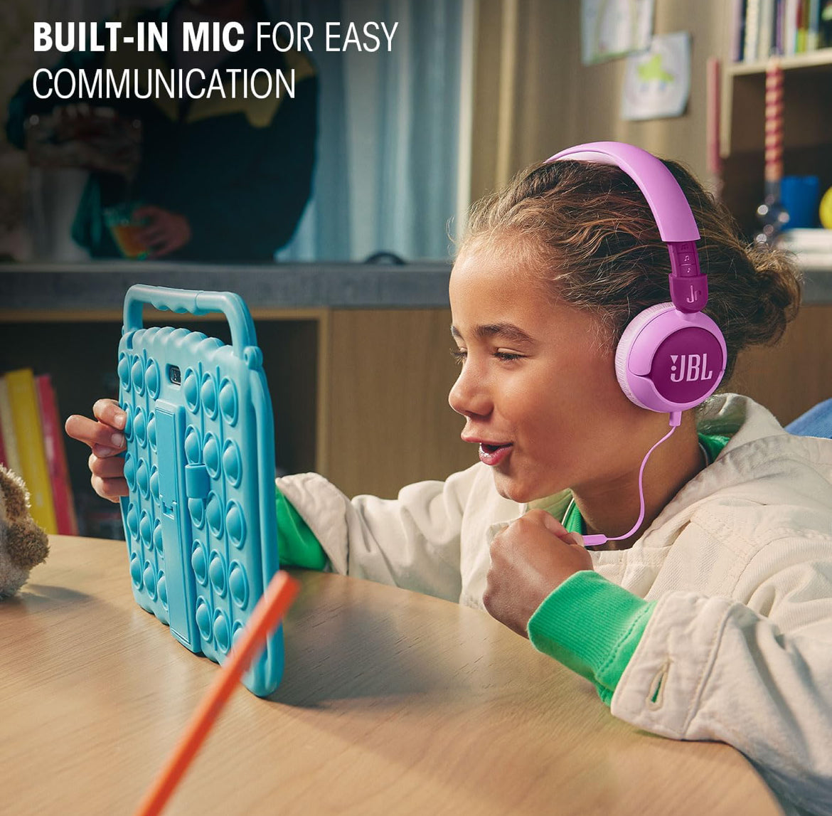 JBL Junior 320 - Wired on-Ear Kids Headphones Safe Sound (<85dB), Built-in mic, Fit for Kids and Customizable with Included Stickers (Purple)