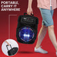 Portable Bluetooth Speaker System 12" 1000W w/ LED Lights, USB/Micro SD/FM/BT/Aux/Remote Control/Mic & Guitar Inputs, Built-in Rechargeable Battery w/ Wheels & Handle Bar