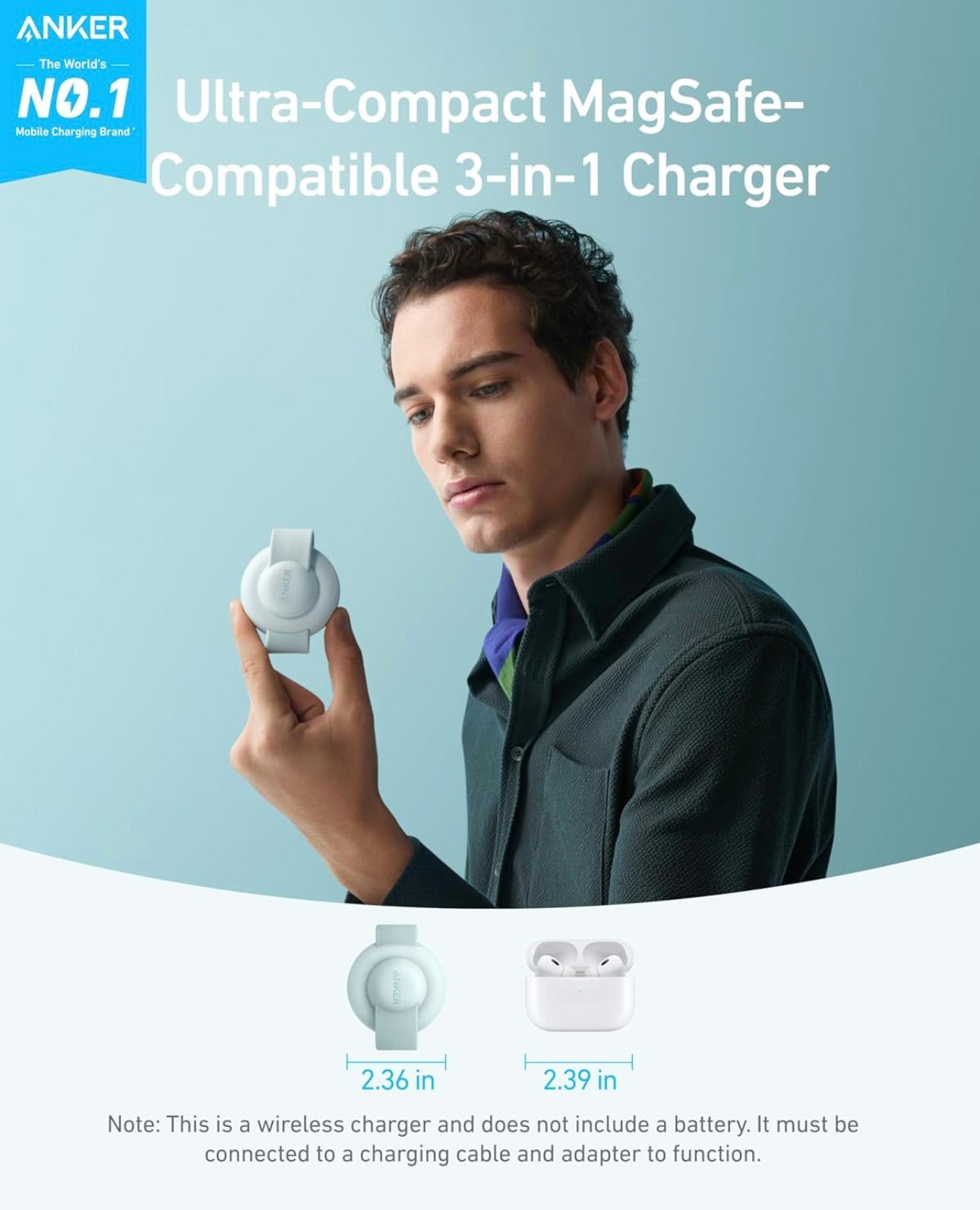 Anker MagSafe Compatible MagGo UFO 3-in-1 Charger, iPhone 16 Wireless Charger - NEW (Not a Power Bank)
