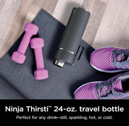 Ninja DW2401GY Thirsti 24oz Reishouervol Lekvry, 24 Ure Koud, Skottelgoedwasser Veilig, Vlekvrye Staal Geïsoleerde Tuimelaar - Houtskoolgrys