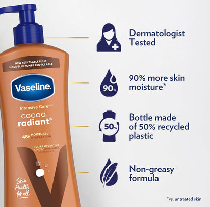 Vaseline Intensive Care Body Lotion Cocoa Radiant 3 count for Dry Skin Lotion Made with Ultra-Hydrating Lipids and Pure Cocoa Butter for a Long-Lasting, Radiant Glow 20.3 Oz