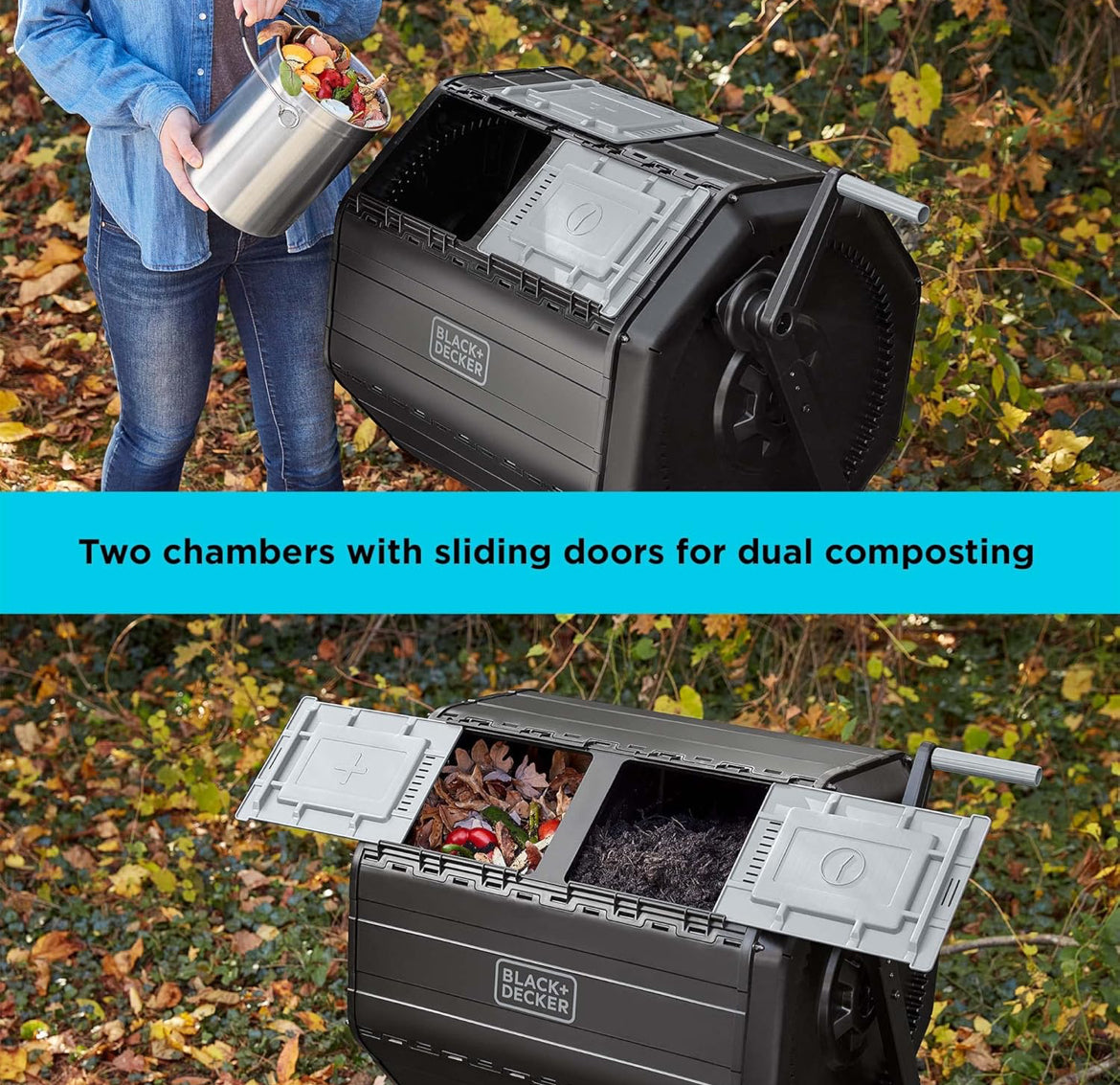 BLACK+DECKER 40-liter Dubbelkamer Kompos Tuimelaar Buiten (BDSTGA9701)