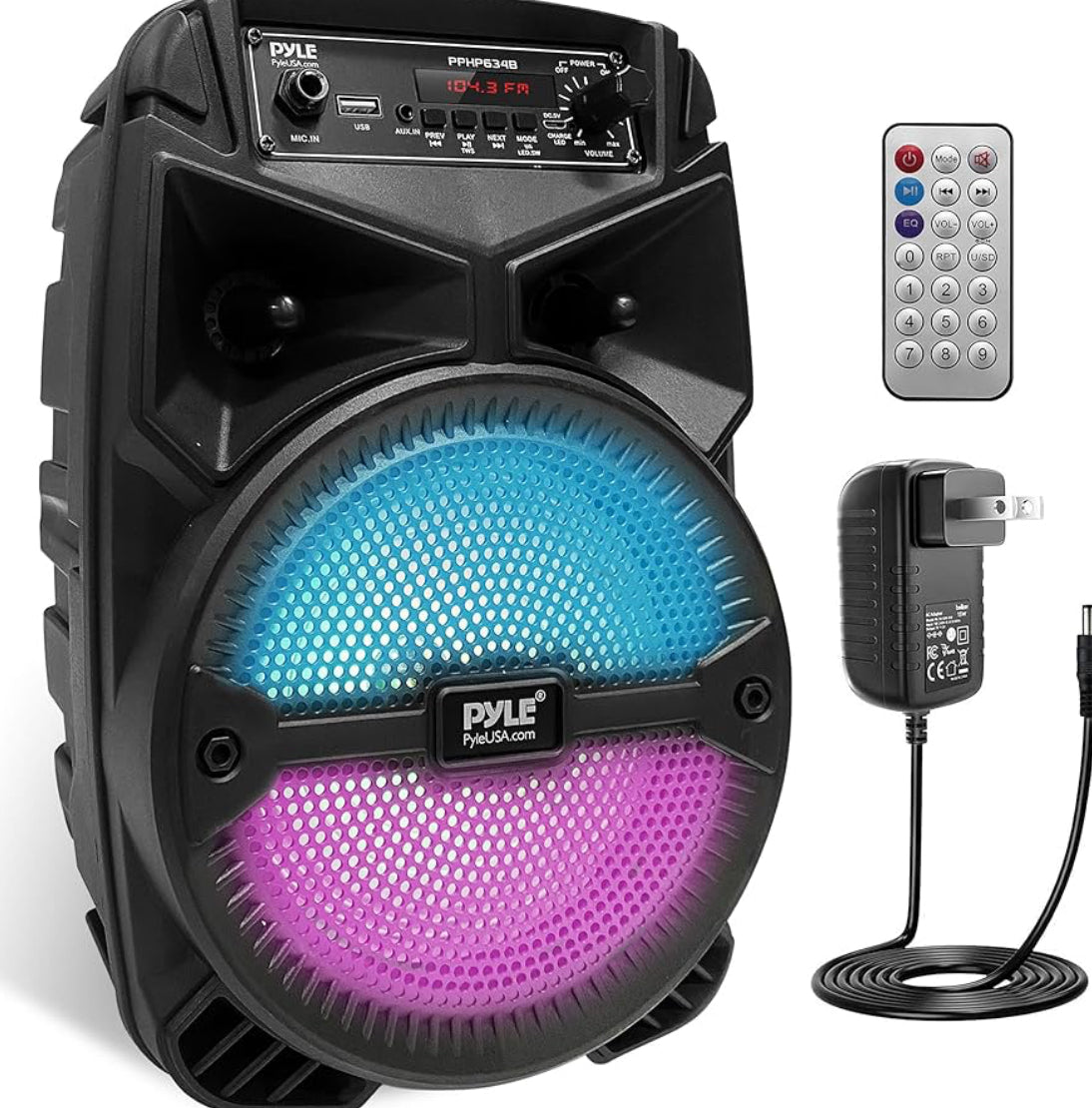 Rechargeable Outdoor Bluetooth Portable PA System 240W w/ 6.5” Subwoofer 1” Tweeter, Microphone In, Party Lights, MP3/USB, Radio, Remote