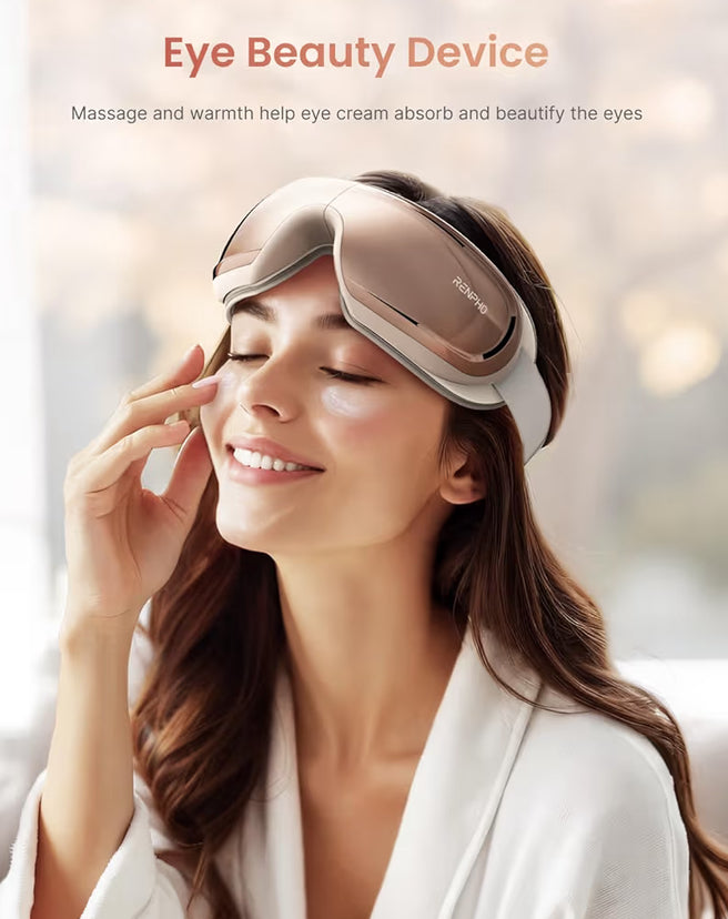 Eyeris 3 Eye Massager w/ Heat and Cooling Heated Eye Sleep Mask with Voice Control, Reduce Dry Eyes, Temple Stye Eye Care - (Rose Gold)