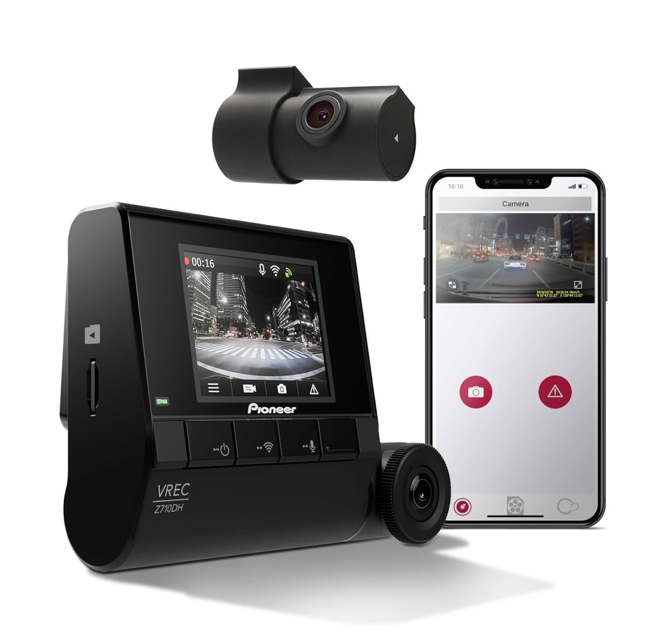 Pioneer VREC-Z710DH - Hoëdefinisie Dash Cam, 4K Ultra HD-opname, Dubbelkanaal, GPS-opsporing, Wi-Fi-konnektiwiteit, en Gevorderde Bestuurderbystandstelsels