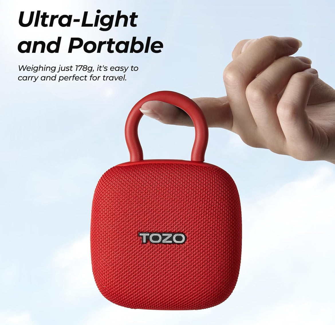 PE1 Mini Portable Bluetooth Speakers w/ Adjustable Carabiner IPX8 Waterproof, 32H Playtime - Red