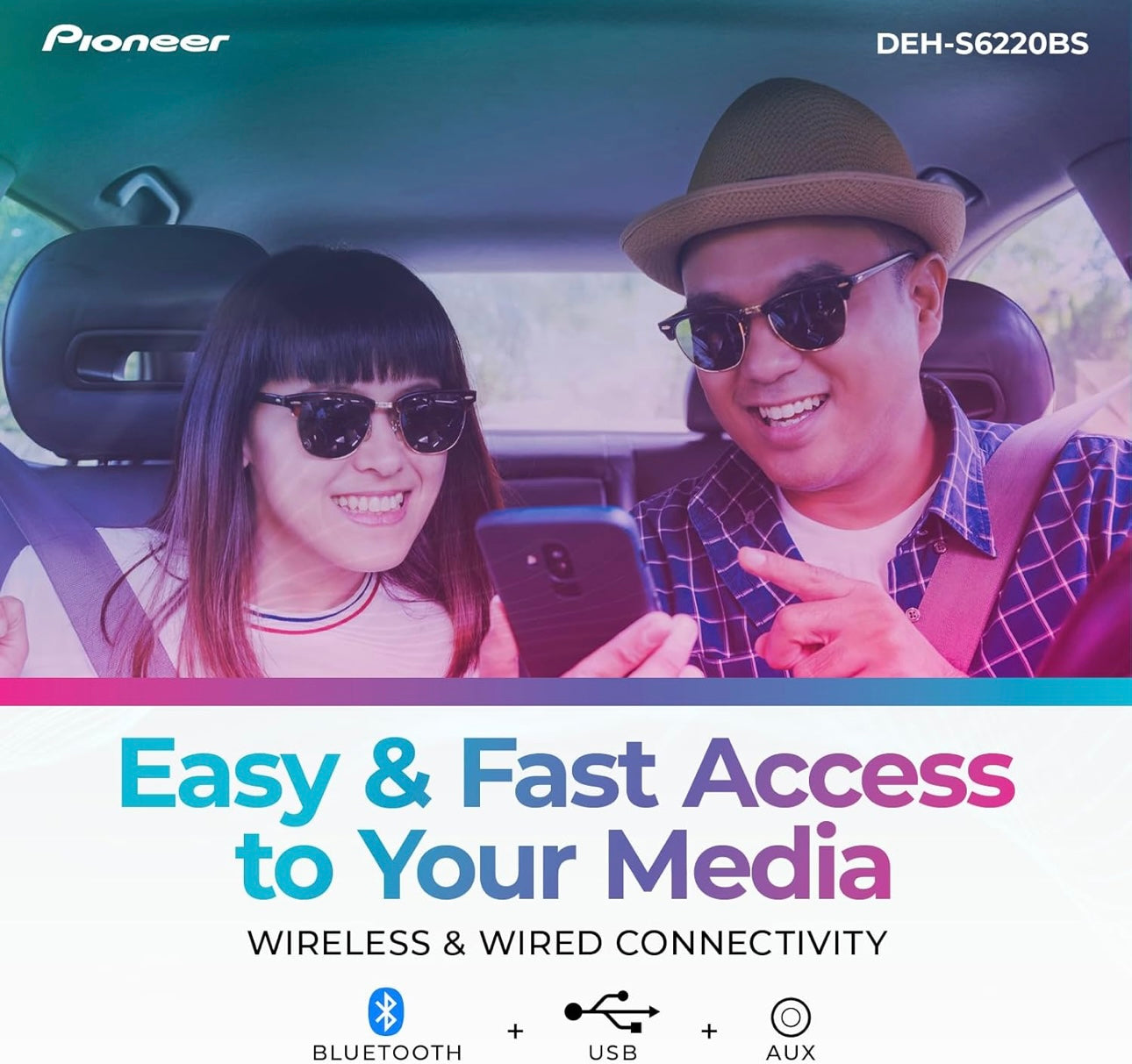 Pioneer DEH-S6220BS Single Din Stereo Receiver Bluetooth CD Player USB/AUX Inputs Apple Android Compatibility Hands-Free Calling