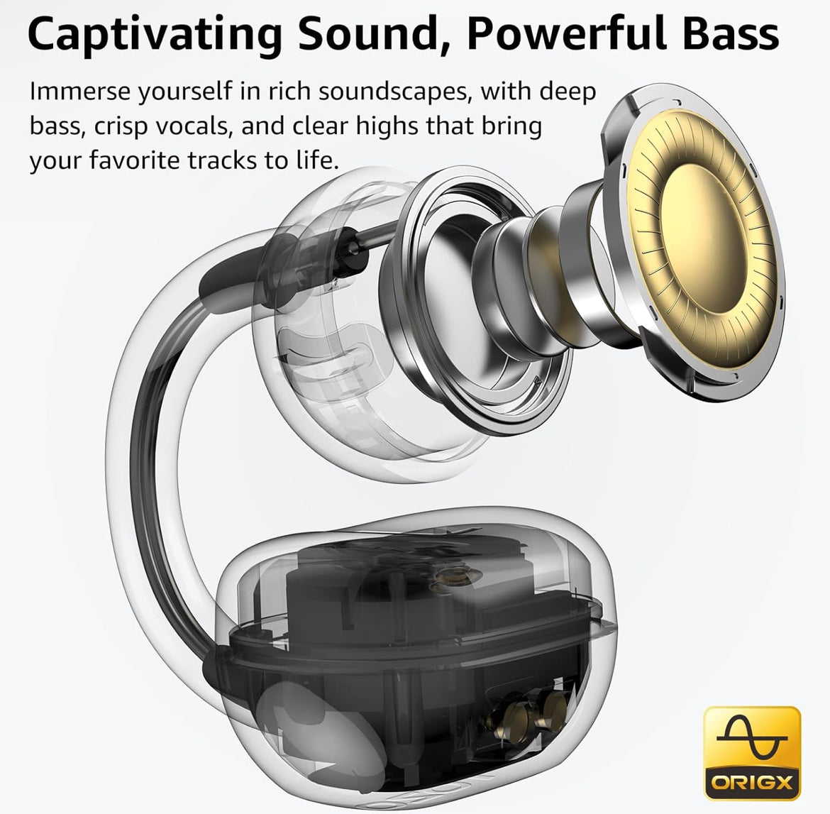Open Ear Clip Earbuds, Lightweight Comfort 40H Play BT w/ Smart Digital Display - Khaki
