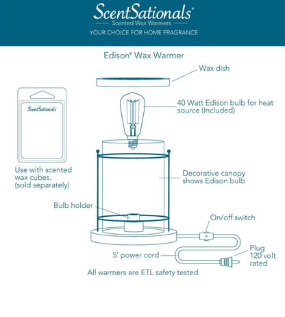 Scentsationals Wax Melt Warmer, Edison Collection Anchorage - Candle Wax Melter for Fragrance Cubes and Tarts