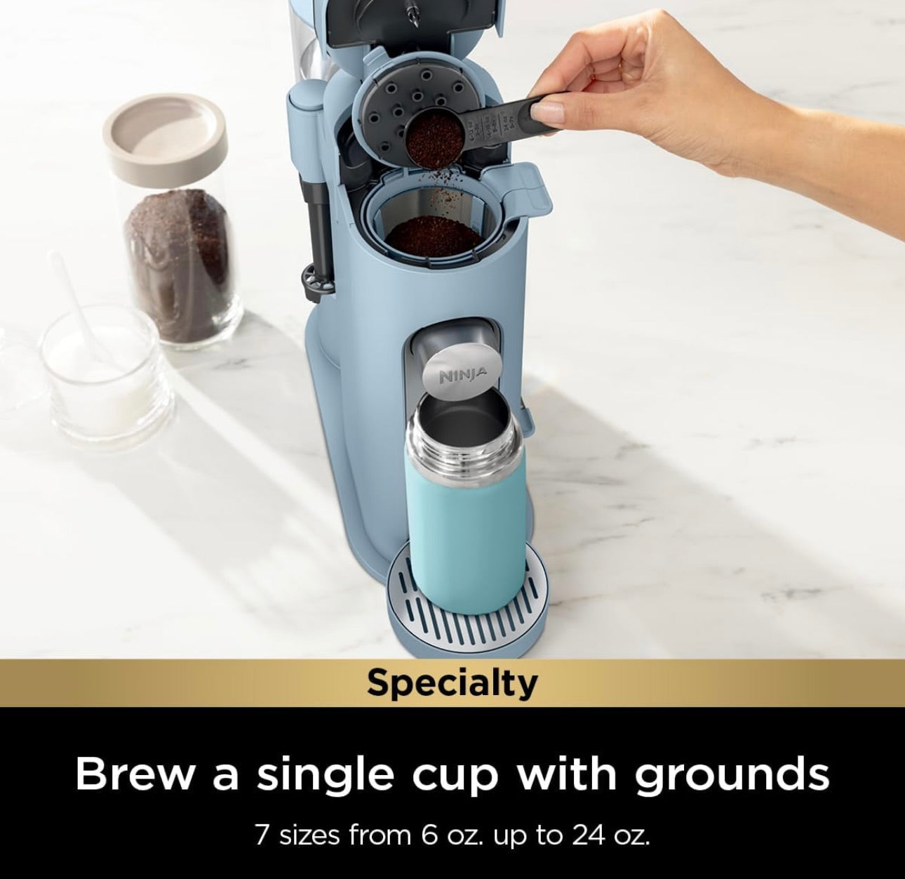Ninja Pod & Grounds Specialty XL Single-Serve Coffee Maker, K-Cup Pod Compatible -Denim Blue (PB055ABL)