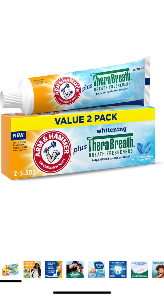 ARM & HAMMER Tandepasta Plus TheraBreath Asemverfrissers, Verkwikkend – YSige Muntgeur 5.5 Oz (Pak van 2)