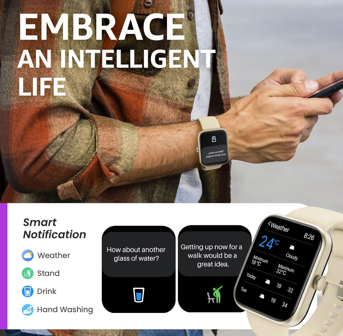 2025 New Upgraded Smart Watch for iPhone & Android, 1.83" Fitness Tracker Bluetooth, IP68 Waterproof Sleep Monitor - Gold