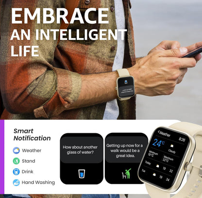 2025 New Upgraded Smart Watch for iPhone & Android, 1.83" Fitness Tracker Bluetooth, IP68 Waterproof Sleep Monitor - Gold